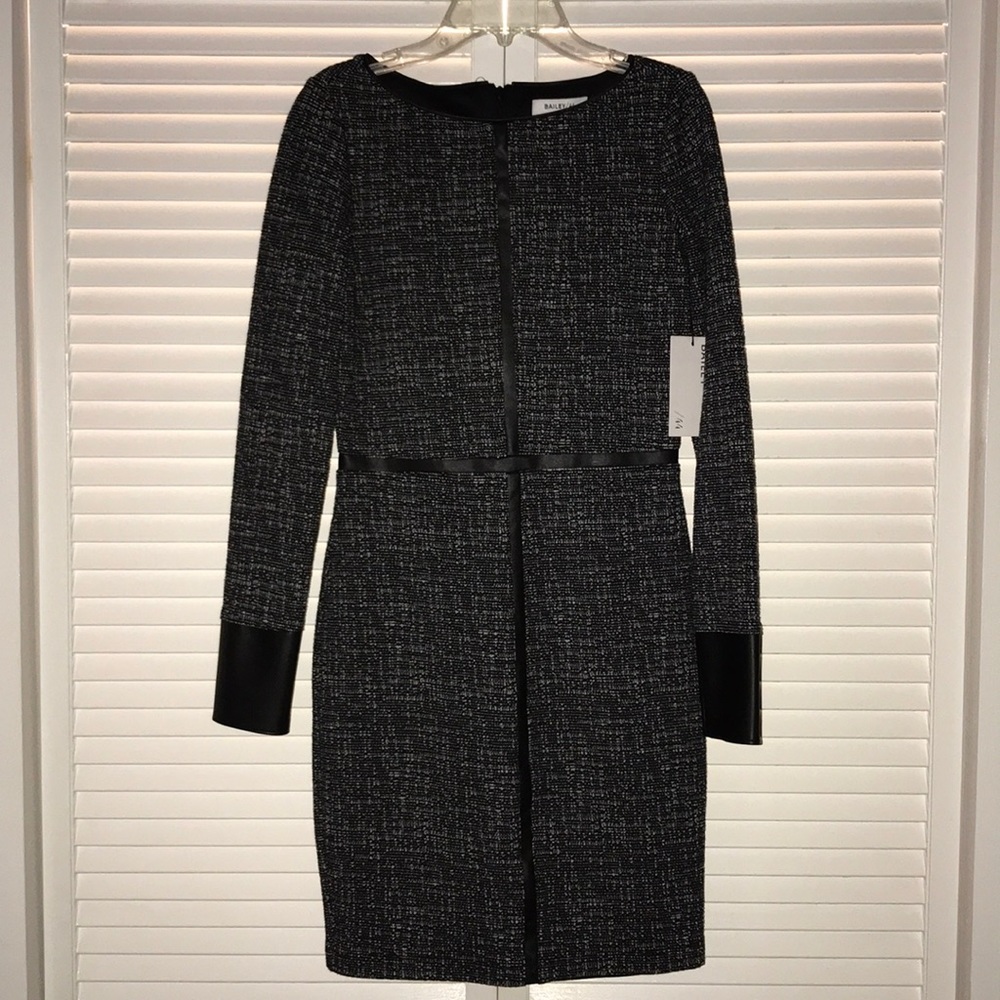 Bailey/44 Tweed and Leather Mid-Length Dress